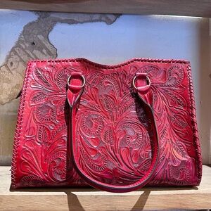 Hand tooled leather tote